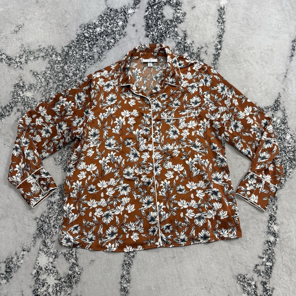 La Ligne Floral Button Up Blouse Womens XL Pajama Style Relaxed Shirt Multicolor